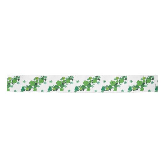 Green Shamrocks & Daisies St Patrick's Ribbon Satijnen Lint (Voorkant)
