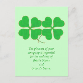 Green Shamrocks Gold Wedding Invitation Briefkaart