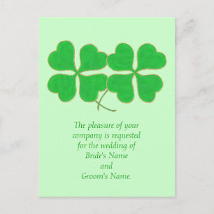 Green Shamrocks Gold Wedding Invitation Briefkaart