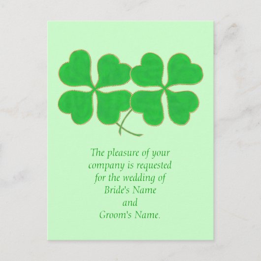Green Shamrocks Gold Wedding Invitation Briefkaart (Voorkant)