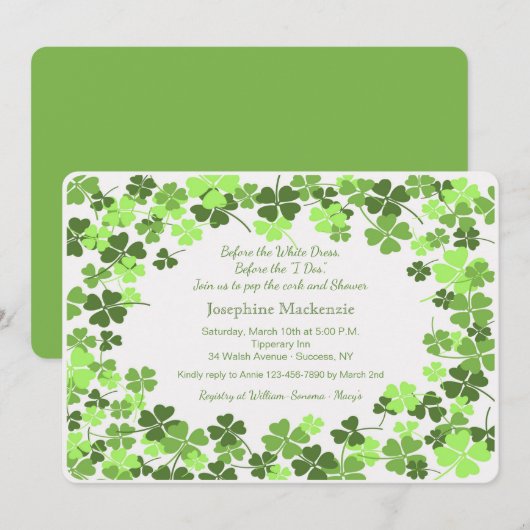 Green Shamrocks Invitation Kaart (Voorkant / Achterkant)