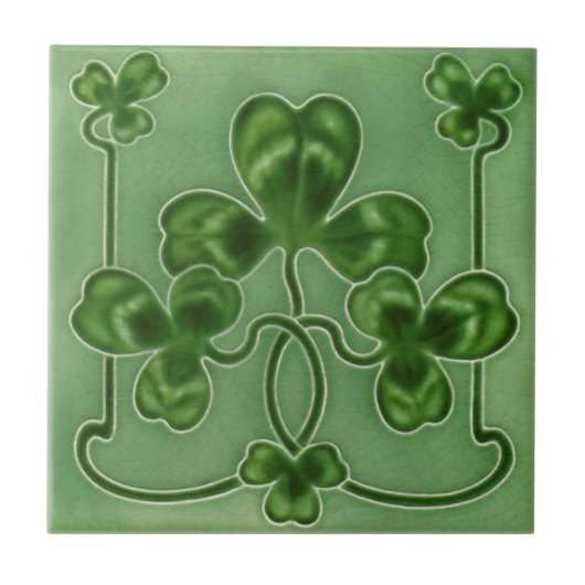 Green Shamrocks Irish Art Nouveau Repro Design Tegeltje (Voorkant)