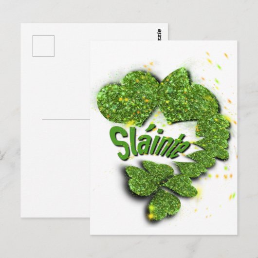 Green Shamrocks | Mousserende harten Shainte Briefkaart (Voorkant / Achterkant)