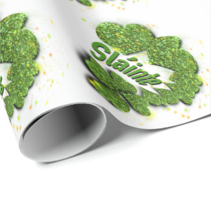 Green Shamrocks   Mousserende harten Shainte Cadeaupapier