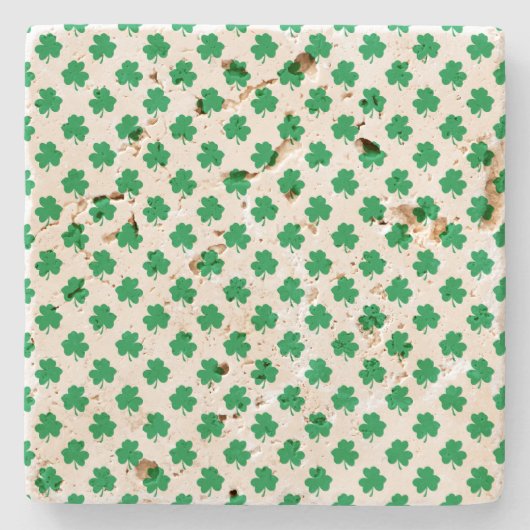 Green Shamrocks op White St.Patrick's Day Clover Stenen Onderzetter (Voorkant)