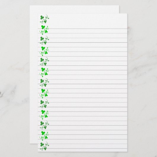 Green Shamrocks Pattern Stationery Lined Briefpapier (Voorkant / Achterkant)