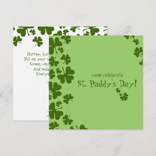 Green Shamrocks St. Paddy's Day Invitation Kaart (Voorkant / Achterkant)