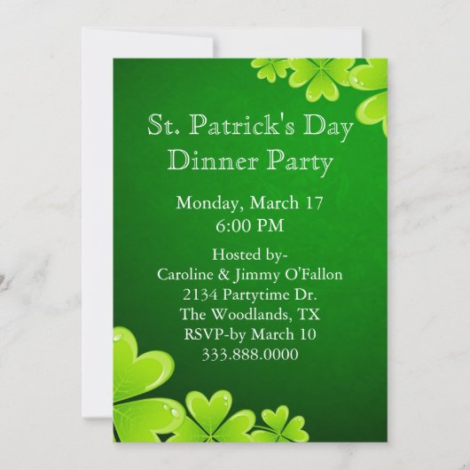 Green Shamrocks St. Patrick's Day Invitation Kaart (Voorkant)