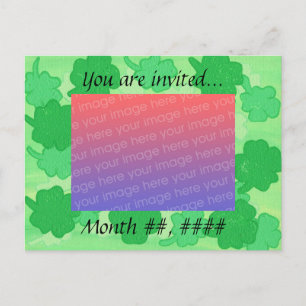 Green Shamrocks Wedding Photo Invitation Briefkaar Uitnodiging Briefkaart