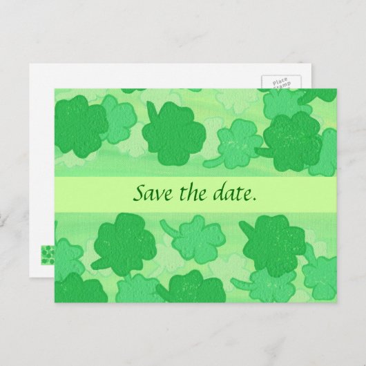 Green Shamrocks Wedding Save the date Briefkaarten (Voorkant / Achterkant)