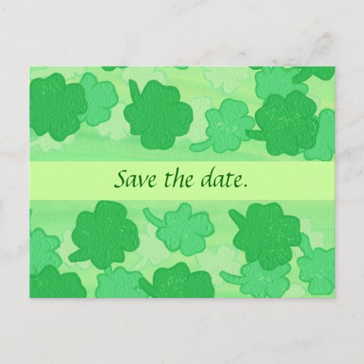 Green Shamrocks Wedding Save the date Briefkaarten (Voorkant)