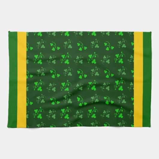 Green Shamrocks Yellow Stripe Kitchen Towel Theedoek (Horizontaal)