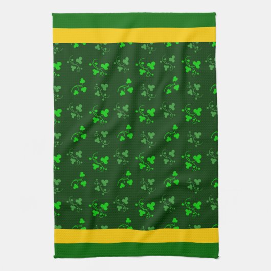 Green Shamrocks Yellow Stripe Kitchen Towel Theedoek (Verticaal)