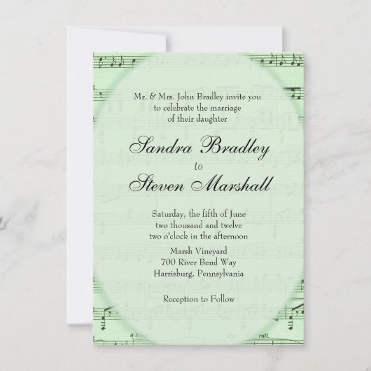 Green Sheet Music Theme Weddenschap Kaart (Voorkant)