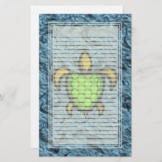 Green Shell Turtle Lined Stationery Briefpapier (Voorkant / Achterkant)