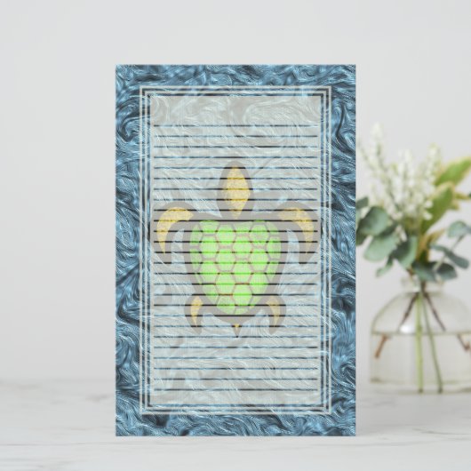 Green Shell Turtle Lined Stationery Briefpapier (Staand voorkant)