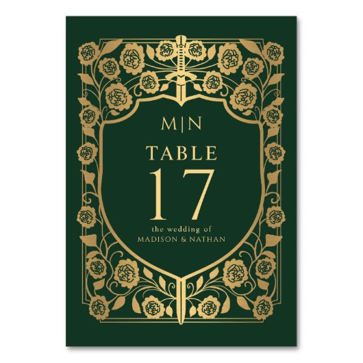 Green Shield middeleeuwse fantasie monogram bruilo Kaart (Voorkant)