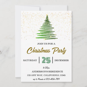 Green Shining Christmas Tree Party Uitnodiging