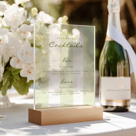 Green Signature Cocktails Wedding Acryl Bord