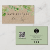Green Signature Script QR Code Rustic Kraft Visitekaartje (Voorkant / Achterkant)