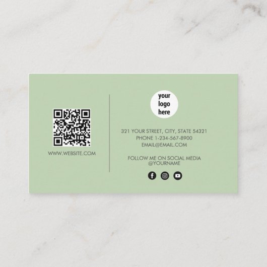 Green Signature Script QR Code Social Media Visitekaartje (Achterkant)