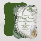 Green Silk & Ivory Pearls Vrijgezellenfeest Kaart (Voorkant / Achterkant)