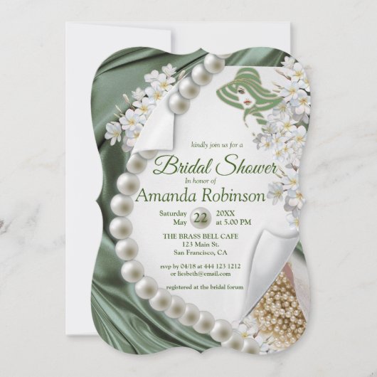 Green Silk & Ivory Pearls Vrijgezellenfeest Kaart (Voorkant)