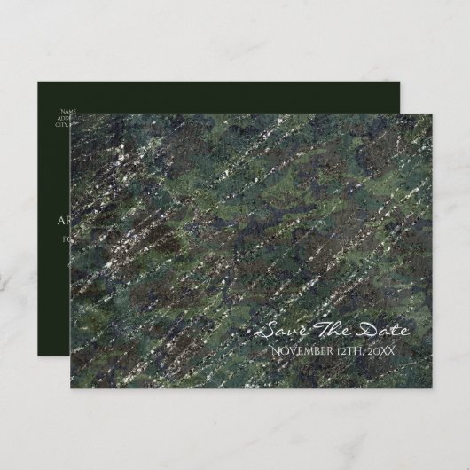 Green & Silver Army Camo Sparkle Bewaar de datum Aankondigingskaart (Voorkant / Achterkant)