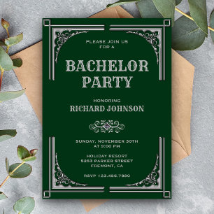 Green Silver Art Deco Bachelor Party Kaart