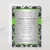 Green, Silver, Black Damask Sweet 16 Invitation Kaart (Achterkant)