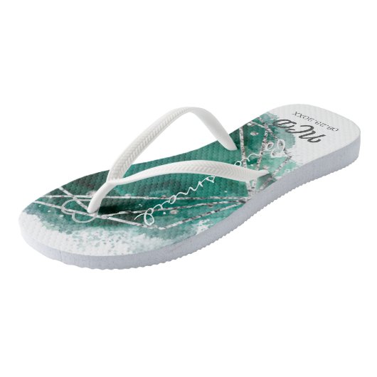 Green Silver Bridesmaid Favor Monogram Flip Flop (Schuin)