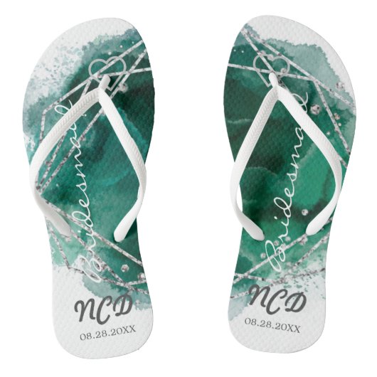 Green Silver Bridesmaid Favor Monogram Flip Flop (Voetbed)