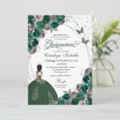 Green Silver Butterfly Princess Quinceanera Kaart (Staand voorkant)