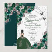 Green Silver Butterfly Princess Quinceanera Kaart (Voorkant / Achterkant)