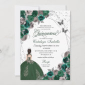 Green Silver Butterfly Princess Quinceanera Kaart (Voorkant)