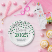 Green Silver Confetti Afstuderen 2025 Papieren Bordje (Feest)
