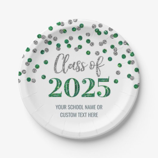 Green Silver Confetti Afstuderen 2025 Papieren Bordje (Voorkant)