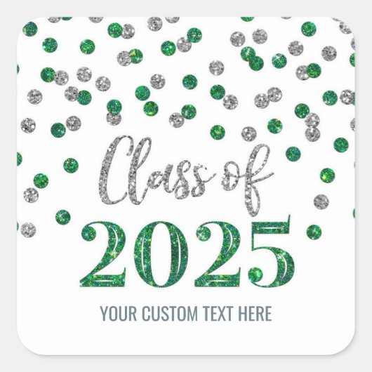 Green Silver Confetti Afstuderen 2025 Vierkante Sticker (Voorkant)