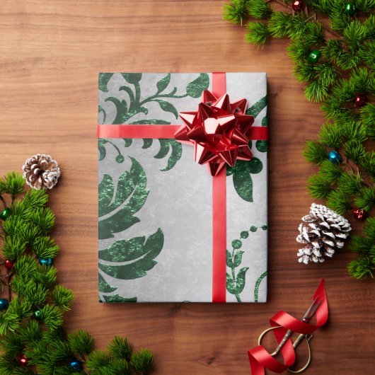 Green Silver Damask Elegant  Gift Cadeaupapier (Feestdagen Geschenken)
