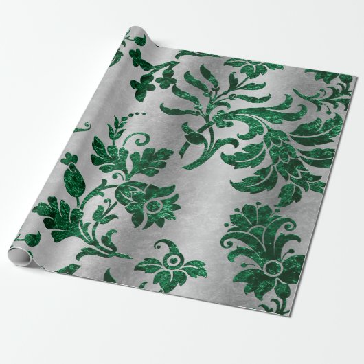 Green Silver Damask Elegant  Gift Cadeaupapier (Uitgerold)