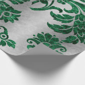 Green Silver Damask Elegant  Gift Cadeaupapier (Hoek)