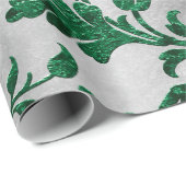 Green Silver Damask Elegant  Gift Cadeaupapier (Rol Hoek)