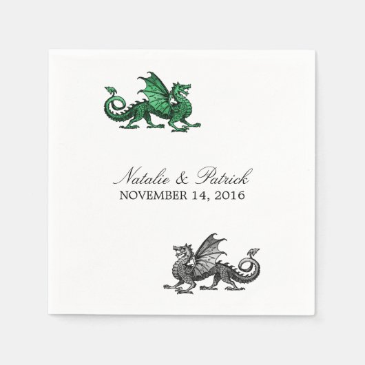 Green Silver Dragon Wedding Paper Napkins Servetten (Voorkant)
