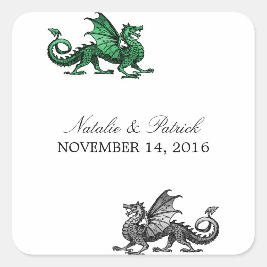 Green Silver Dragon Wedding Stickers (Voorkant)