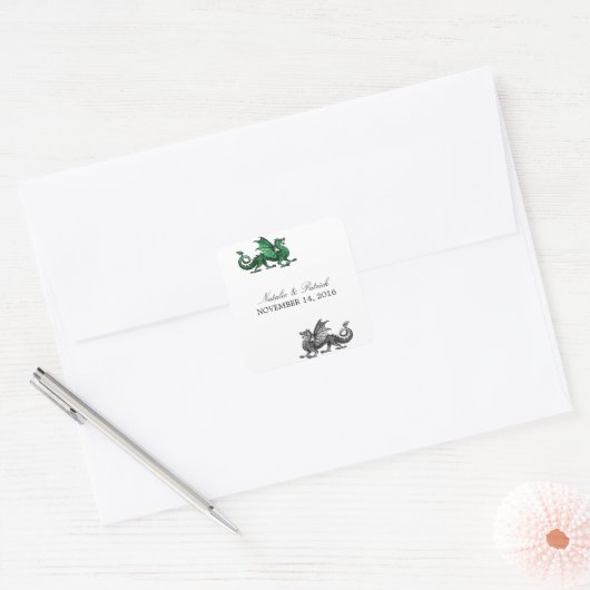Green Silver Dragon Wedding Stickers (Envelop)