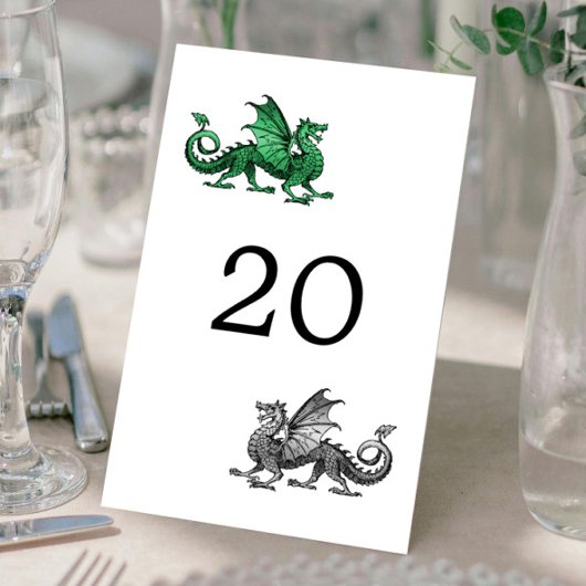 Green Silver Dragon Wedding Table Kaart