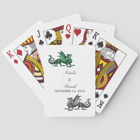 Green Silver Dragon WedWeddenschap-kaarten Pokerkaarten (Achterkant)