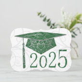 Green & Silver Floral Pet 2025 Afstudeerfeest Kaart (Staand voorkant)