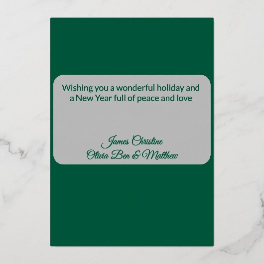 Green Silver Foil Waterverf Leaf Foto Kerst Folie Feestdagenkaart (Achterkant)