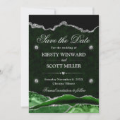 Green Silver Glitter Marble Agate Bewaar de datum Save The Date (Voorkant)